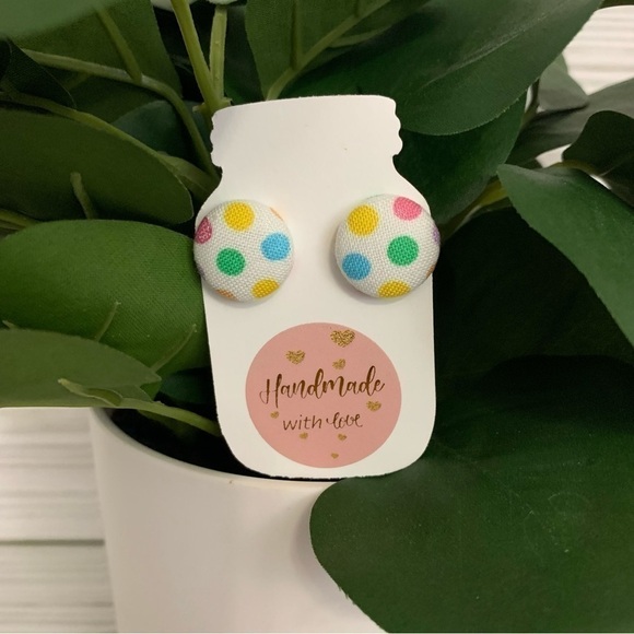PASTEL Polkadot Button Earrings, Easter Earrings, Handmade - Picture 1 of 4